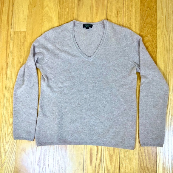 Charter Club Cashmere Sweater Beige Tan V-Neck (L) - Picture 4 of 6
